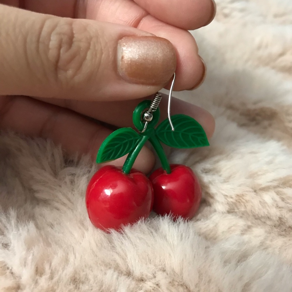 **SOLD** Cherry Earrings - Picture 4 of 4